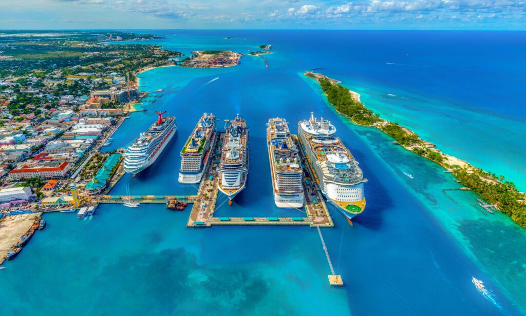 Multiple cruise ships in port at the bahamas